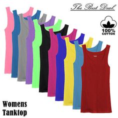 Top Rated 3-12 Pcs Womens 100% Cotton Basic Ribbed Plain Solid Tank Top Sleeveless Shirts, Womens Tops Cheap Tank Tops, Sleeveless Shirts, Long Tank Tops, Solid Tank Tops, Long Tank, Ribbed Tank Top, Shirts Women, Summer Clothing, Ribbed Tank