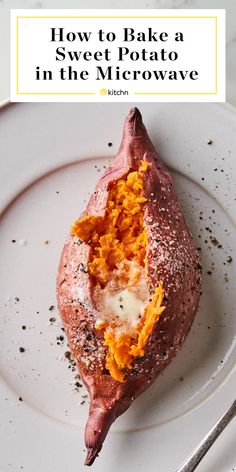 baked sweet potato in the microwave on a white plate