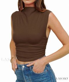 Lasaky - Attractive Mini-High Neck Unlined Bralette for Her Bathing Suit Designs, Mock Neck Crop Top, Casual Turtleneck, Sleeveless Mock Neck, Loose Fit Blouse, Harem Pants Women, Summer Hot, Sleeveless Turtleneck, High Neck Sleeveless