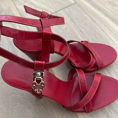 Gucci Platform Heels. Red Strappy Bucke Closure Cute Heart Accessory On Each Shoe Side. Size 9. Sorry No Box Gucci Heels, Heart Accessories, Gucci Shoes, Platform Heels, Shoes Women Heels, Shoes Heels, Gucci, Women Shoes, Heels