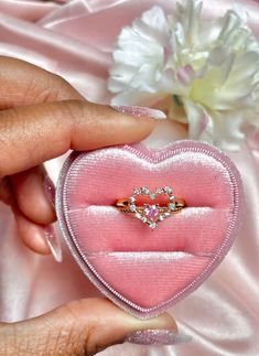 Two hearts are better than one -- especially if they're rings!  This set of rings brings double trouble, with one ring made up of small rhinestones in the shape of a heart, and another ring consisting of one small pink rhinestone heart to fill the center of the first ring! May these rings fill your heart with the same happiness they bring me! 💗 Trendy Cubic Zirconia Promise Ring, Rose Gold Heart Ring For Promise, Dainty Rose Gold Cubic Zirconia Midi Rings, Heart-shaped Rose Gold Stackable Rings As Gift, Rose Gold Heart-shaped Stackable Rings As Gift, Dainty Heart Cut Ring As A Gift, Adjustable Stackable Rose Gold Heart Ring, Valentine's Day Rose Gold Stackable Rings, Rose Gold Heart Charm Promise Ring