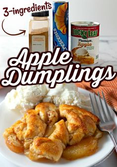 an advertisement for apple dumplings on a plate