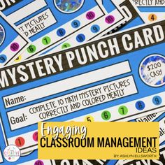 a pile of classroom management stickers with the words mystery punch card on them,