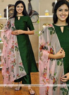 Plain Kurta With Printed Dupatta, Plain Kurti With Printed Dupatta, Plain Kurti With Designer Dupatta, Plain Kurti With Dupatta, Pink Silk Kurti Designs, Straight Pant And Kurthi, Plain Cotton Kurti Designs For Stitching, Plain Green Kurti Design, Straight Long Kurti Designs Party Wear