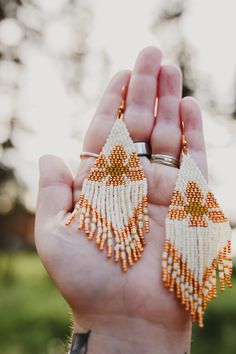 Handmade in Kenai, Alaska. Hypoallergenic hooks. Brick stitch and fringe. Beaded Earrings Brick Stitch, Kenai Alaska, Hand Beaded Earrings, Stitch Earrings, Brick Stitch Earrings, Handmade Earrings Beaded, Earrings Beaded, Brick Stitch, Hand Beading