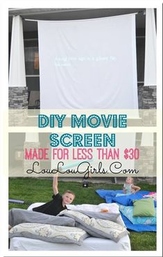 31 DIYs To Help You Throw The Best Slumber Party Ever Light Planters, Diy Movie Screen, Diy Outdoor Movie Screen, Outdoor Movie Party, Planters Diy, Outdoor Movie Screen, Movies Under The Stars, Backyard Movie Nights