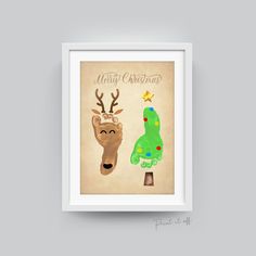 a christmas card with an animal and tree