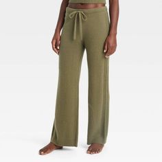 Women's Sweater Wide-Leg Pants - Auden™ Olive Green XS Green Fall Loungewear Bottoms, Cozy Fall Bottoms For Relaxation, Full Length Knit Lounge Pants, Cozy Bottoms For Fall Relaxation, Knit Full-length Lounge Pants, Knit Full-length Pants For Loungewear, Knit Bottoms For Lounging, Cozy Bottoms For Relaxation In Fall, Cozy Fall Relaxation Bottoms