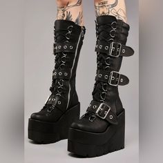 Lightly Used, Worn Once Emo Boots, Dolls Kill Shoes, Buckle Boots, Gyaru, Dolls Kill, Clothing And Shoes, Shoe Boots, Shoe Accessories, Size 7