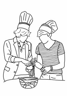 two women are preparing food in the kitchen coloring pages for adults and children to color