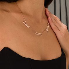 ✨ Welcome to our enchanting world of personalized elegance! Elevate your style and celebrate the bond of family with our exquisite 14K Gold Two Name Necklace. Crafted with love and precision, this stunning piece is a tribute to the timeless connection between loved ones. 💖 Each necklace is meticulously handmade, ensuring that every detail is perfect. Fashioned from high-quality 14K gold, this necklace exudes luxury and sophistication, making it a cherished addition to any jewelry collection. 🌟 Chain Length Chart, Infinity Necklace With Names, Infinity Family, Necklace Infinity, Name Necklace Gold, Special Necklace, Infinity Necklace, Necklace Personalized, Christmas Gifts For Women