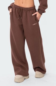 EDIKTED Brenna Low Rise Wide Leg Sweatpants | Nordstrom Wide Sweatpants, Cute Sweatpants, Baggy Sweatpants, Sweatpants Style, Wide Leg Sweatpants, Cute Pants, Adjustable Waistband, Cute Everyday Outfits, Sweat Pants