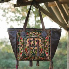 One of a Kind Hmong Embroidered Shoulder Bag, Boho Beach Tote Bag, Bohemian Bag, Women Leather Shoulder Bag, Artisan Handbag - BG0001-00-MOC Look Hippie Chic, Lampang, Embroidered Shoulder Bag, Bohemian Bag, Boho Tote Bag, Ethnic Bag, Vintage Tote Bag, Boho Tote, Beach Tote Bag