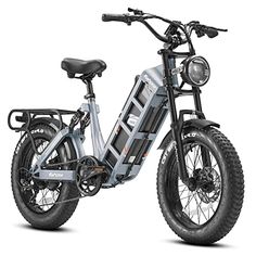 an electric bike is shown with the seat folded back and wheels down, on a white background