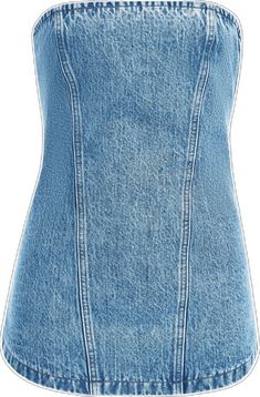 Dark Wash Fitted Strapless Top, Fitted Dark Wash Strapless Top, Fitted Sleeveless Light Wash Denim Top, Casual Strapless Top In Medium Wash, Casual Strapless Dark Wash Top, Summer Neutrals, Strapless Bustier, Denim Jacket With Dress, Knit Outerwear