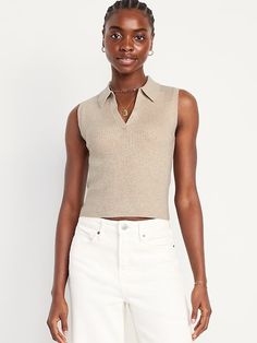 Saw this on Old Navy: Classic Fitted Sweater Vest For Summer, Chic Fitted V-neck Sweater Vest, Fitted V-neck Casual Tank Top, Classic V-neck Sweater Vest For Summer, Polo Top Outfit, Cropped Workout Top, Navy Crop Top, Old Navy Kids, Cropped Tee Shirt