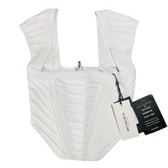 Size: Xs Color: White Brand New In Perfect Condition Luxury White Party Tops, Designer White Tops For Party, Black Bustier Top, Silk Wrap Top, Handkerchief Top, Silk Tops Blouses, Plunge Bodysuit, Black Bustier, Rhinestone Top