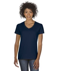 Ladies' Heavy Cotton™ 5.3 oz. V-Neck T-Shirt - NAVY - S | Gildan Women's Heavy Cotton V-Neck T-Shirt in Navy Blue Size Small Fourth Of July Shirts, Radiant Orchid, V Neck Shirt, Bright Purple, Patriotic Shirts, Lady V, Gifts For New Moms, Plus Size Shirts, Neck Shirt