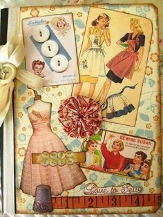 an old fashion photo with buttons and ribbon