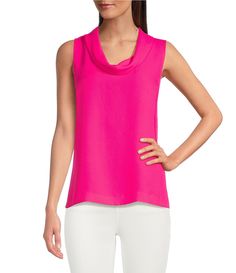 From Vince Camuto&#x2C; this tank top features:Blouse silhouetteCowl necklineSleevelessPullover construction Polyester Machine wash /dry flatImported. Chic Sleeveless Stretch Tops, Chic Stretch Sleeveless Tops, Pink Fitted Sleeveless Blouse, Pink Sleeveless Top For Work, Spring Casual Foldover Tank Top, Casual Foldover Top Tank Top, Foldover Top For Summer Workwear, Summer Foldover Top For Work, Cowl Neck Tank Top