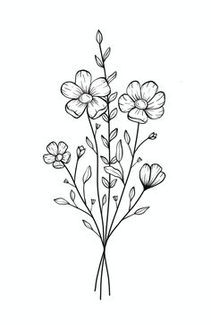 some flowers are drawn in black and white