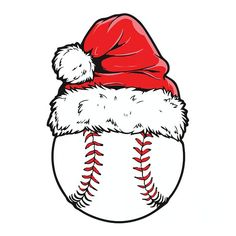 a baseball with a santa hat on it