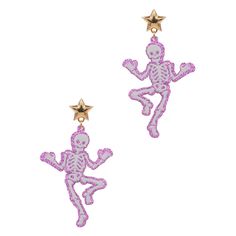 Get in the spooky spirit with our Dancing Skeletons Earrings in Purple! These quirky and playful earrings feature purple glitter dancing skeletons and a gold star stud post. Perfect for Halloween or any occasion where you want to add a touch of fun and humor to your outfit. Skeleton Earrings, Love Coupons, Flirty Dresses, Star Studs, Purple Glitter, Gold Stars, Skeleton, Perfect Outfit, New Outfits