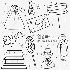 coloring pages for children with different things to color in the style of chinese characters and symbols