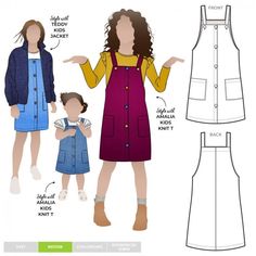 an image of a woman and her child in different outfits with text describing how to sew