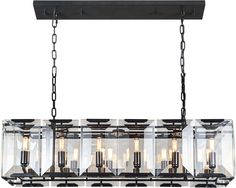 a large rectangular chandelier with five lights hanging from it's center beam