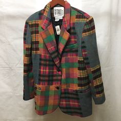 "GITANO Outerwear Rockabilly Jacket Plaid Wool Blend Size L Vintage 80s Length 31\" Chest 46\"" Faux Fur Hat, Womens Jackets, Black Faux Fur, Pretty And Cute, Wool Plaid, Quilted Jacket, Wool Sweaters, Vintage Black, Women's Blazer