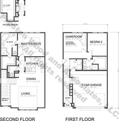 two story house plans with second floor and first floor in the same area, one bedroom is