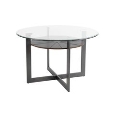 a glass table with metal legs and a circular top on an isolated white background photo