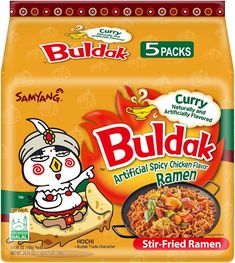 buddak noodles with meat and vegetables in tomato sauce, 5 - pack pouches