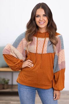 Rust Hooded Top With Colorblock Detail · Filly Flair Hooded Top, Grey Prints, Hooded Tops, Slate Blue, Large Bust, Small Bust, Bags Women, Color Blocking, Hand Wash