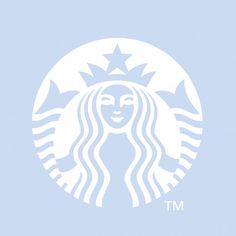 the starbucks logo is shown in white on a light blue background with an image of a woman's face