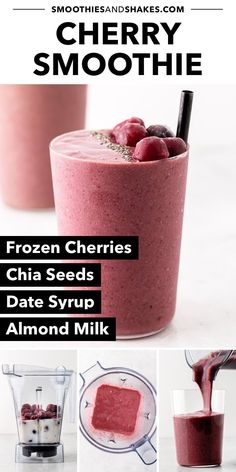 a smoothie is being made with frozen cherries and chia seeds