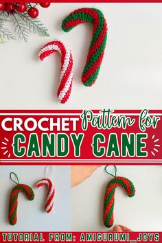 crochet pattern for candy cane ornament with instructions to make it yourself