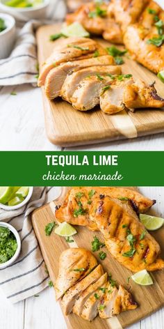 chicken marinade on a cutting board with limes and cilantro