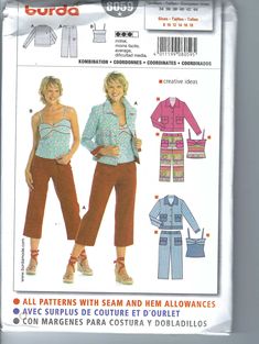 the sewing pattern shows two women's tops and pants