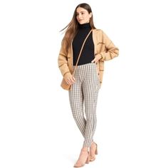 Women's Skinny Ankle Pants Tan Plaid Stretch High Rise Chic Winter Bottoms For Day Out, Fall High-waisted Business Casual Leggings, High-waisted Business Casual Leggings For Fall, Fall High-waisted Leggings For Business Casual, Fall Business Casual High-waisted Leggings, High Waist Bottoms For Winter Day Out, High Waist Winter Bottoms For Day Out, High-waist Winter Bottoms For Day Out, High Waist Casual Leggings For Business Casual