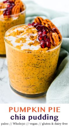 pumpkin pie chia pudding with pecans and cranberries