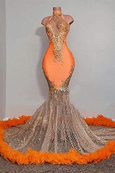 Chic Orange Long Mermaid Halter Sleeveless Tulle Prom Dress Orang Prom Dresses, Orange And Silver Prom Dress, Burnt Orange Prom Dress Black Couple, Neon Orange Prom Dresses, Orange And Gold Prom Dress, Orange Prom Dresses Black Women, 2k24 Prom, Prom Dresses Orange, Orange Mermaid Prom Dress