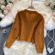 Fabric: Blended Size: one size Color: white, khaki, Caramel Size: Length 42 sleeve 48 bust 110-140 waist 100-120 Suspender length 37 bust 70-94 waist 70-100 Brown Winter Sweater Solid Color, Winter Cropped Sweater Solid Color, Winter Cropped Sweater In Solid Color, Trendy Solid Color Cropped Sweater For Fall, Trendy Brown Sweater, Trendy Brown Cropped Winter Sweater, Trendy Brown Solid Color Sweater, Trendy Brown Cropped Sweater For Winter, Trendy Solid Color Cropped Sweater For Winter