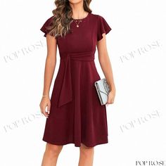 Elegant Bell Sleeve Flared Hem Casual Party Cocktail Dress Party Cocktail Dress, Casual Party, Types Of Skirts, Cocktail Dress Party, Flared Sleeves, A Line Skirt, Bell Sleeve, Types Of Collars, Cocktail Party