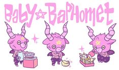 three little pink babies with horns on their heads and the words baby & amphonee above them