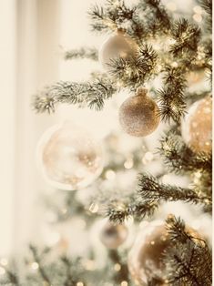 a christmas tree with ornaments hanging from it