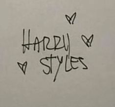 the words harry styles written in black ink on a piece of white paper with butterflies