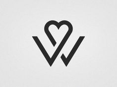 the letter w is made up of two overlapping lines and has a heart in the middle