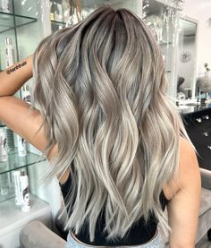 Ash Blonde Hair with Lowlights and White Ends Medium Ash Blonde, Icy Blonde Hair, Ash Hair, Ash Blonde Highlights